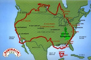 Map - Comparison of Australia, USA, and UK